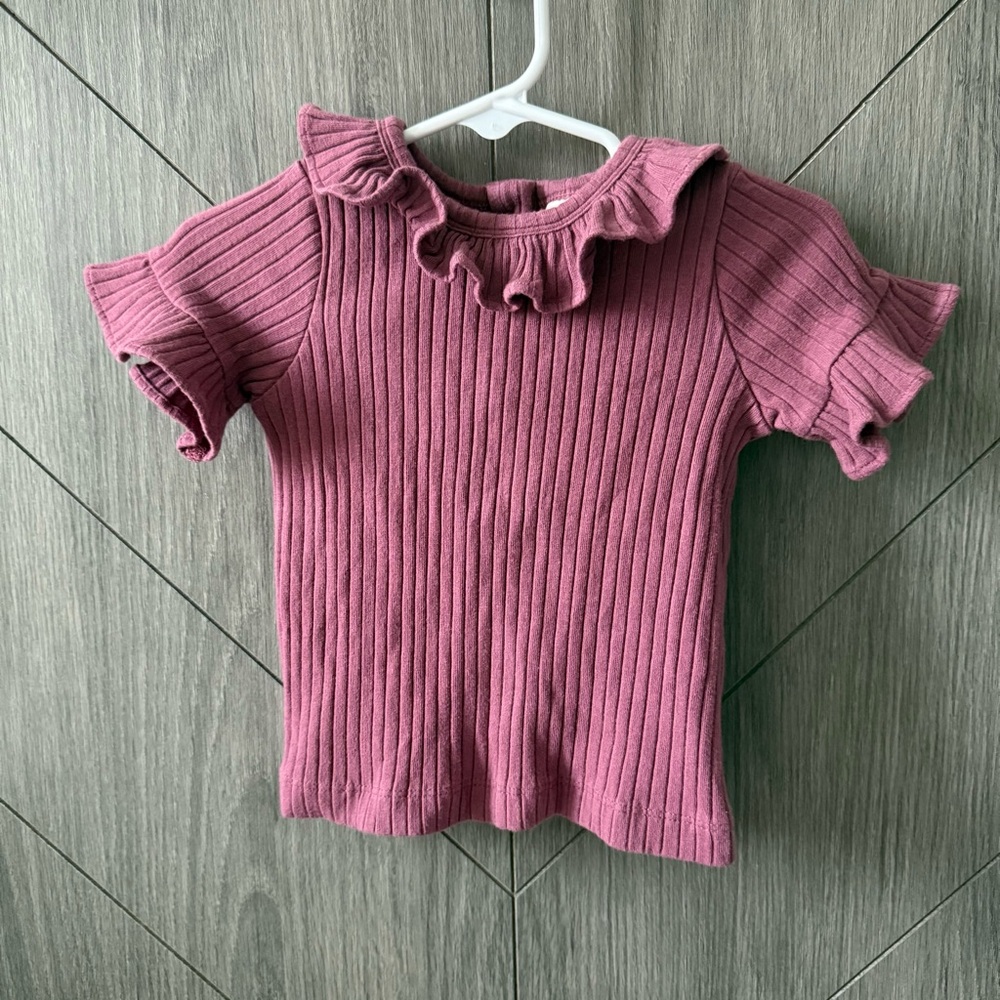 Kate Quinn Purple Ribbed Ruffle Top